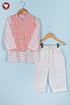 100% Cambric Cotton White Boys Kurta Pyjama Set with Vest in Block Print