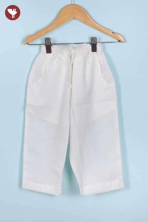 100% Cambric Cotton White Boys Kurta Pyjama Set in Floral Block Print