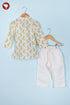 100% Cambric Cotton White Boys Kurta Pyjama Set in Floral Block Print