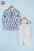 100% Cambric Cotton White Boys Kurta Pyjama Set in Block Print