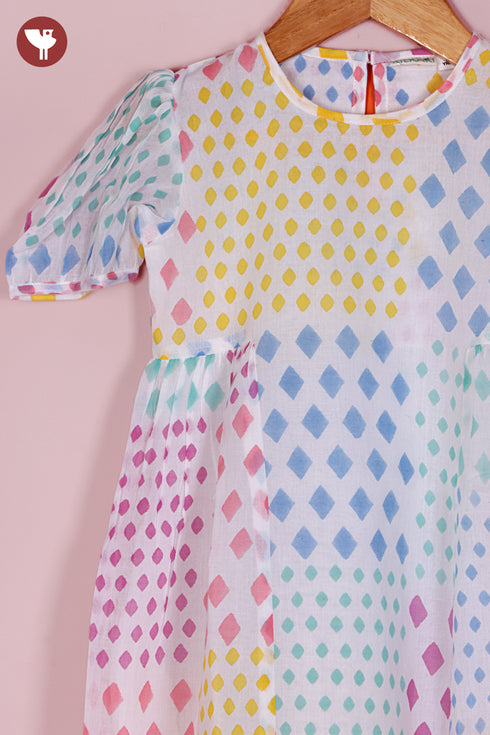 MulMul Cotton Girls Top & Short Set in Block Print