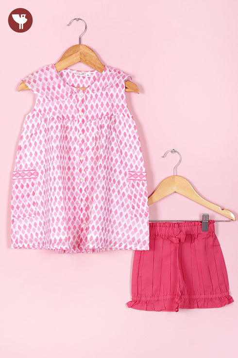 Mul Mul Cotton Pink Girls Top and Short Set