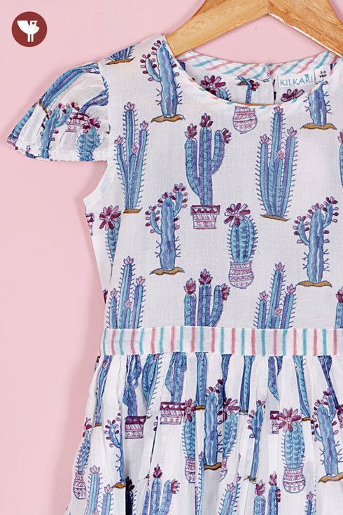 MulMul Cotton White Girls Dress & Short Set in Floral Block Print