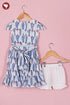 MulMul Cotton White Girls Dress & Short Set in Floral Block Print