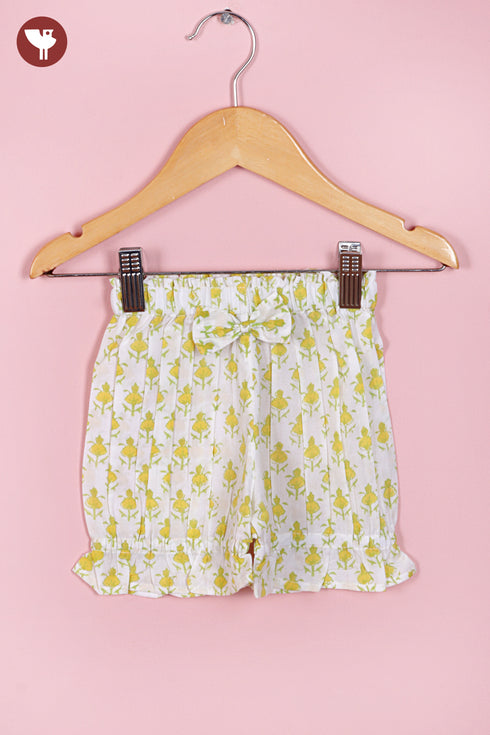 Mul Mul Cotton Girls Dress & Short Set in Floral Block Print