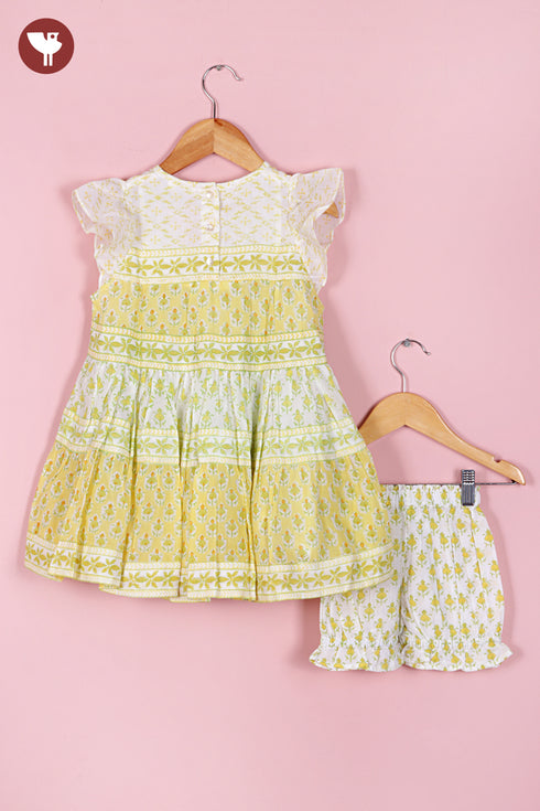 Mul Mul Cotton Girls Dress & Short Set in Floral Block Print