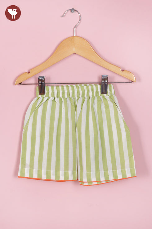 Cambric Cotton Girls Top & Short Set in Stripe Block Print