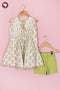 100% Cambric Cotton White Girls Top & Short Set in Floral Block Print