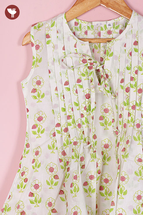 100% Cambric Cotton White Girls Top & Short Set in Floral Block Print