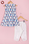 Cambric Cotton White Kurta Pant Set in Floral Block Print