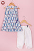 Cambric Cotton White Kurta Pant Set in Floral Block Print