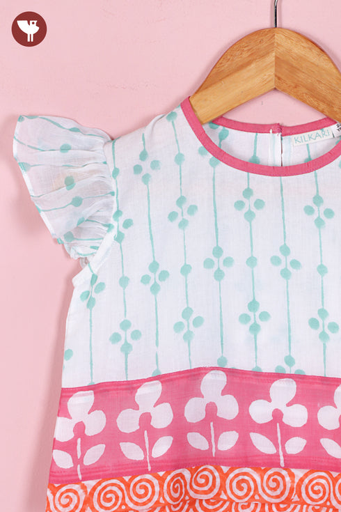 Mul Mul Cotton Girls Top & Skirt Set in Floral Block Print