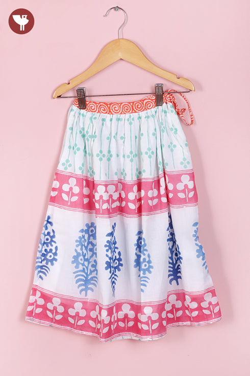Mul Mul Cotton Girls Top & Skirt Set in Floral Block Print
