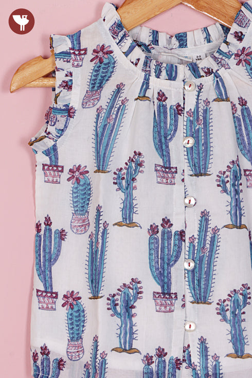 MulMul Cotton Girls Top & Short Set in Block Print