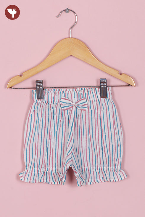 MulMul Cotton Girls Top & Short Set in Block Print