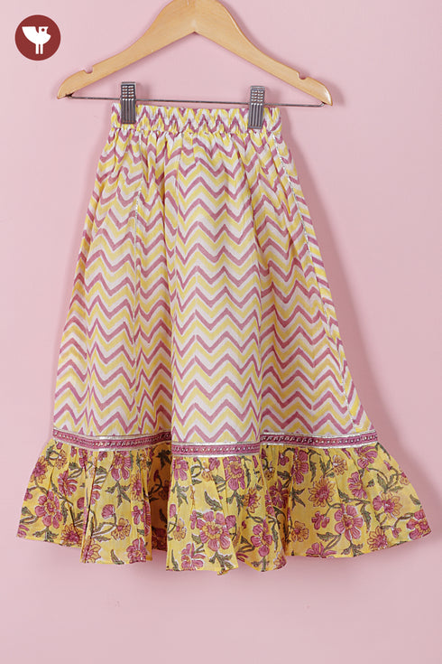 Mul Mul Cotton Lehenga Set in Floral Block Print
