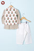 Cambric Cotton Boys Kurta Pyjama Set with Vest in Block Print