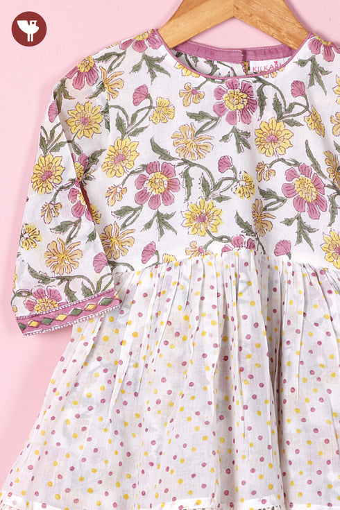 Mul Mul Cotton Girls Dress & Short Set in Floral Block Print