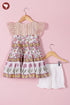 Mul Mul Cotton Girls Dress & Short Set in Floral Block Print