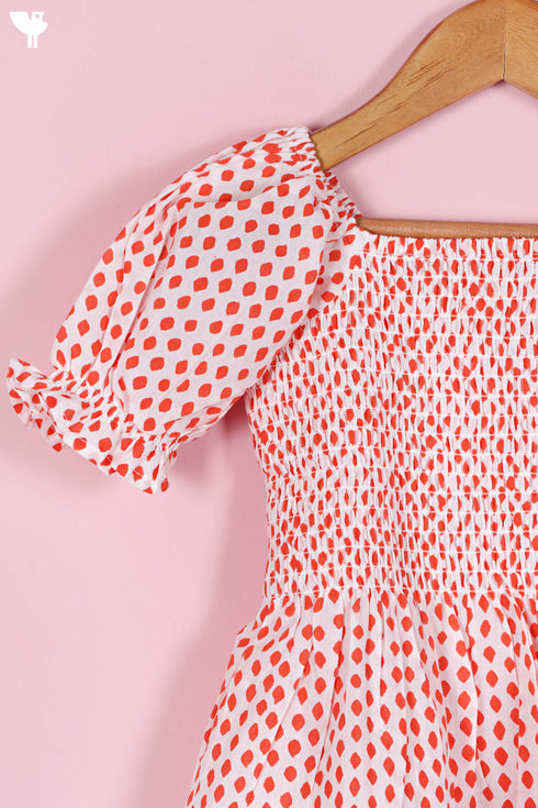 Cambric Cotton Shirred Top In Floral Block Print