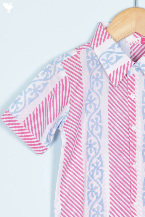 Cambric Cotton Boys Shirt In Block Print