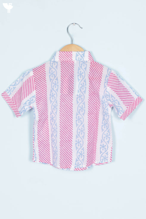 Cambric Cotton Boys Shirt In Block Print