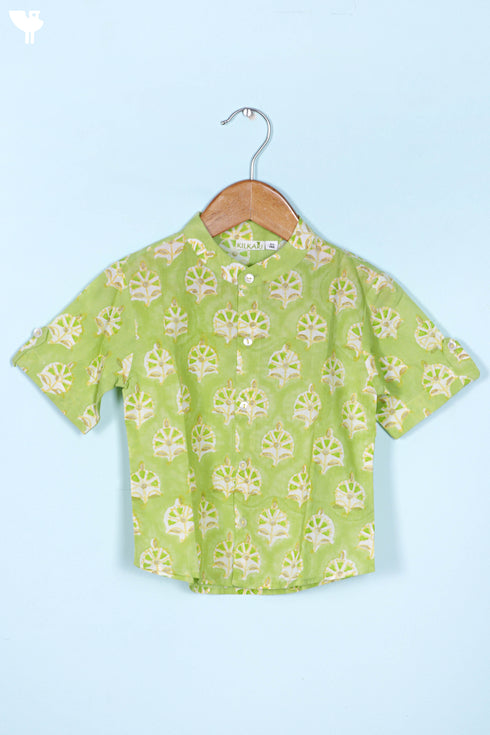 Cambric Cotton Boys Shirt In Block Print