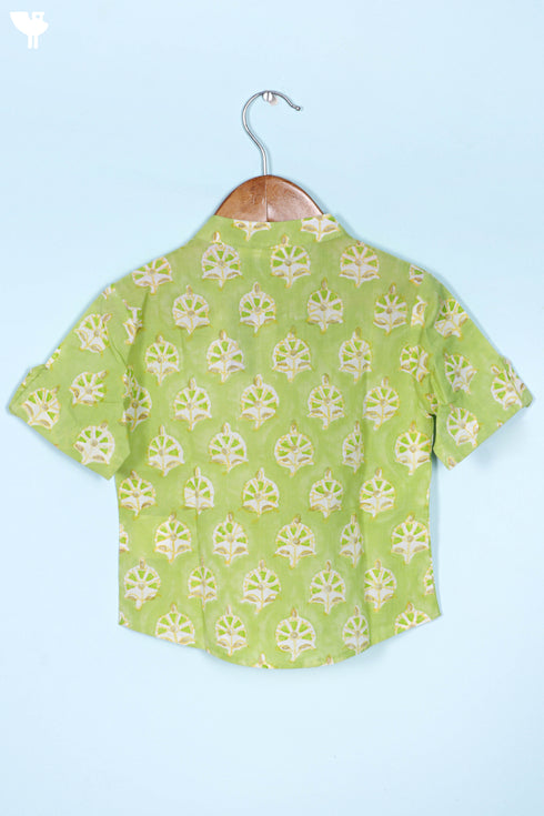 Cambric Cotton Boys Shirt In Block Print