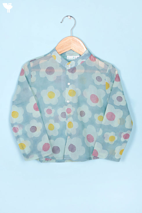 Mulmul Cotton Boys Shirt In Block Print