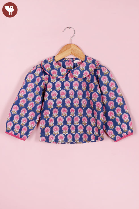 Cambric Cotton Navy Blue Girls Top