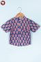 Cambric Cotton Navy Blue Boys Short Sleeve Shirt In Floral Block Print