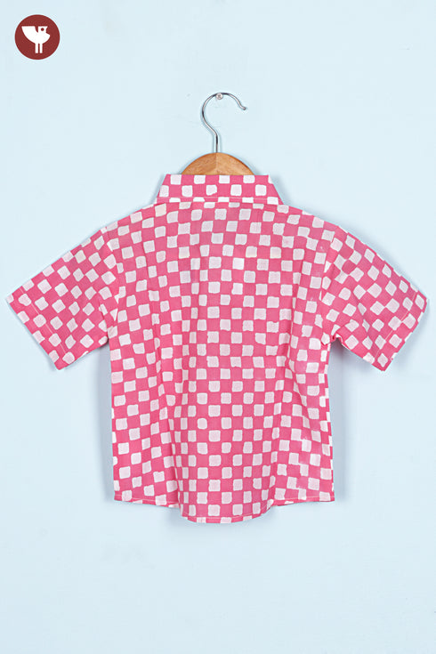 Cambric Cotton Boys Short Sleeve Shirt in Floral Block Print