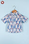 Cambric Cotton Boys Short Sleeve Shirt in Floral Block Print