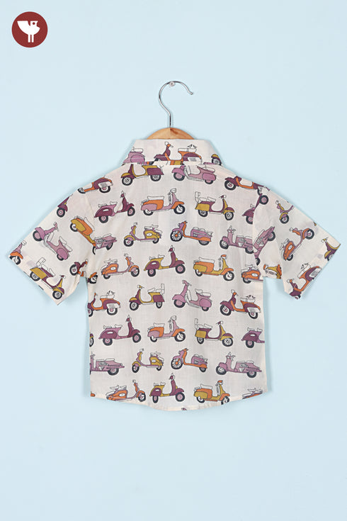 Cambric Cotton Boys Short Sleeve Shirt in Scooter Print