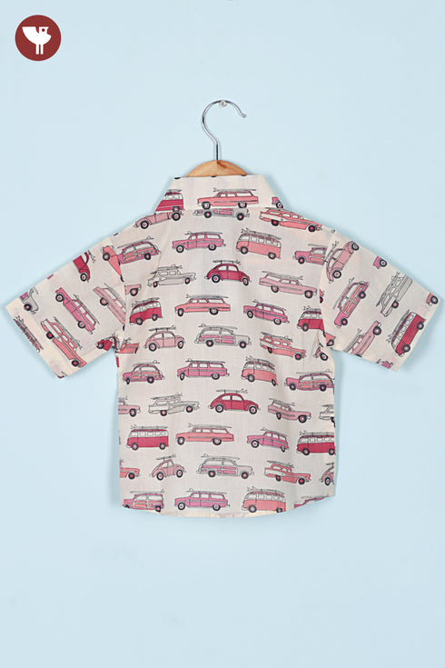 Cambric Cotton Boys Short Sleeve Shirt in Car Print