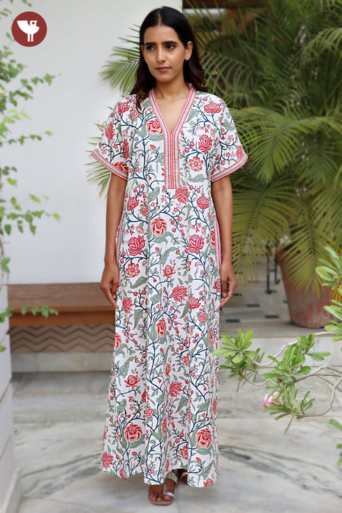 60’s Cotton Short Sleeve Kaftan in Floral Print