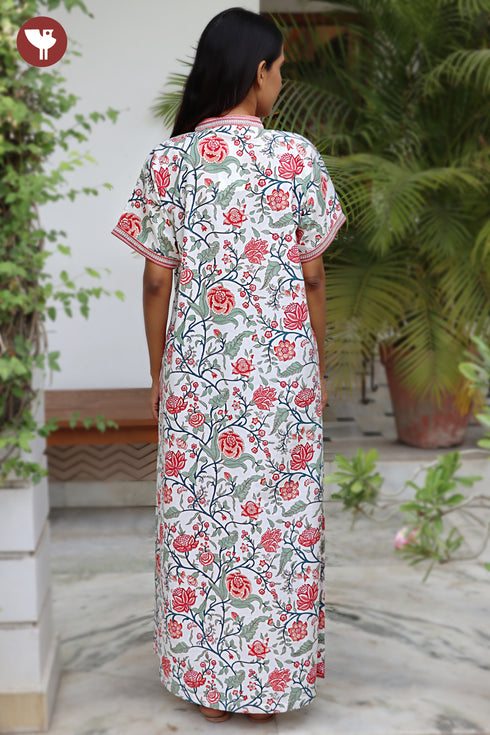 60’s Cotton Short Sleeve Kaftan in Floral Print