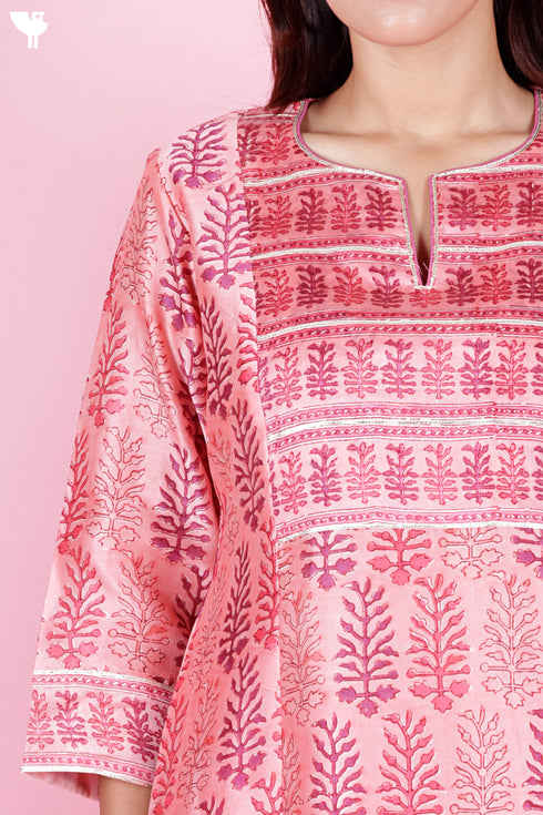 Chanderi Silk Kurta Dupatta And Pant Set With Block Print