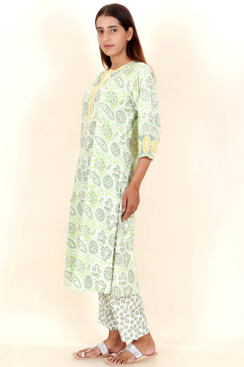Bizzy Lizzy Kurta And Pant Set With Kota Dupatta In Block Print