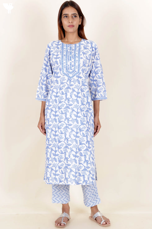 Bizzy Lizzy Kurta And Pant Set With Kota Dupatta In Block Print