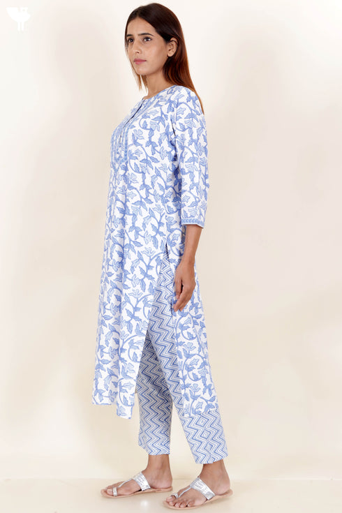 Bizzy Lizzy Kurta And Pant Set With Kota Dupatta In Block Print