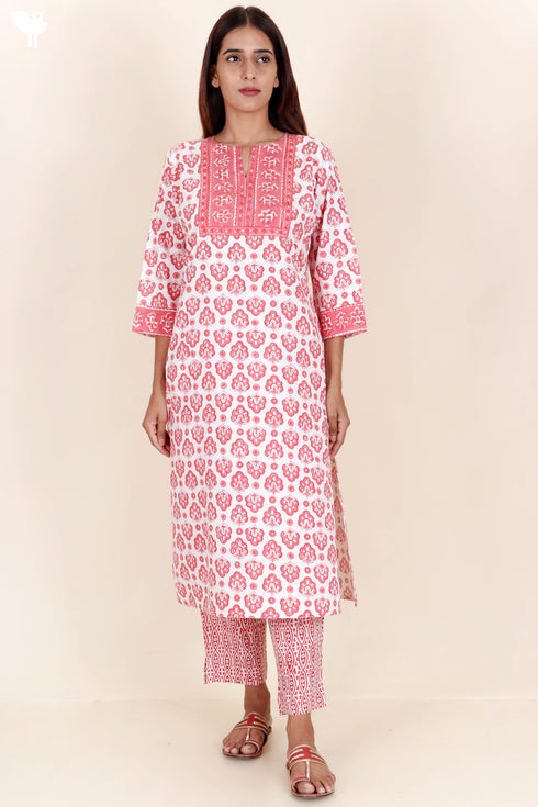 Bizzy Lizzy Kurta And Pant Set With Kota Dupatta In Block Print