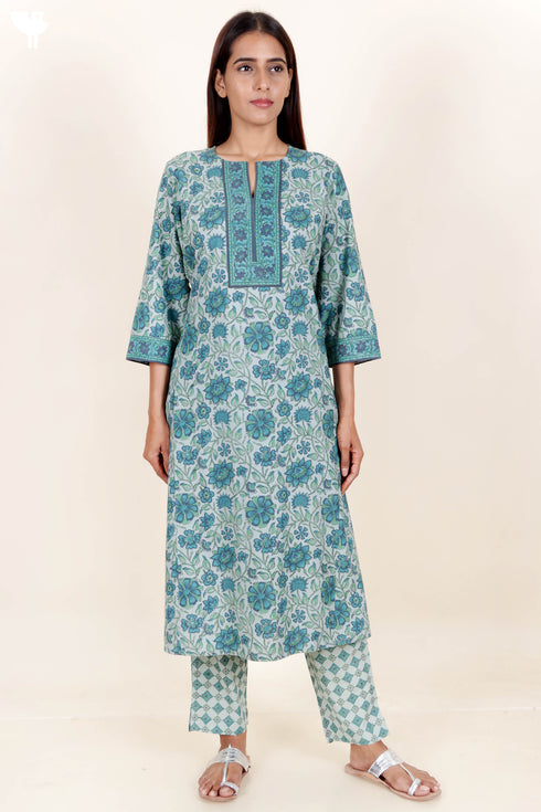 Bizzy Lizzy Kurta And Pant Set With Kota Dupatta In Block Print