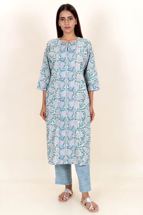 Bizzy Lizzy Kurta Pant Set With Kota Dupatta In Block Print