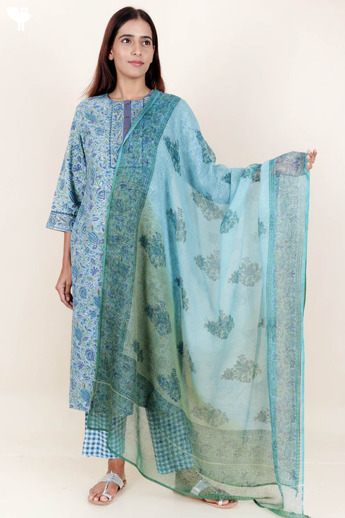 Bizzy Lizzy Kurta Pant Set With Kota Dupatta In Block Print