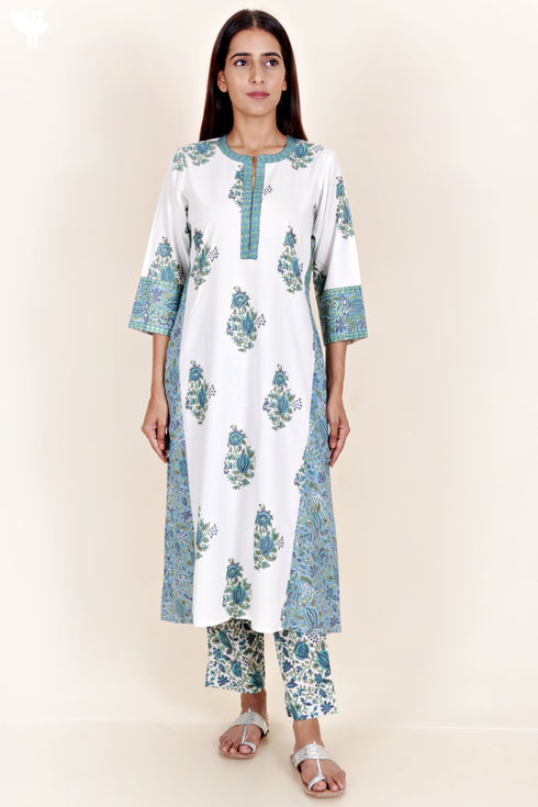 Bizzy Lizzy Kurta Pant Set With Kota Dupatta In Block Print