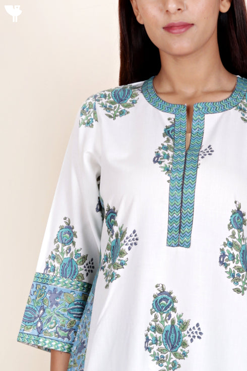 Bizzy Lizzy Kurta Pant Set With Kota Dupatta In Block Print