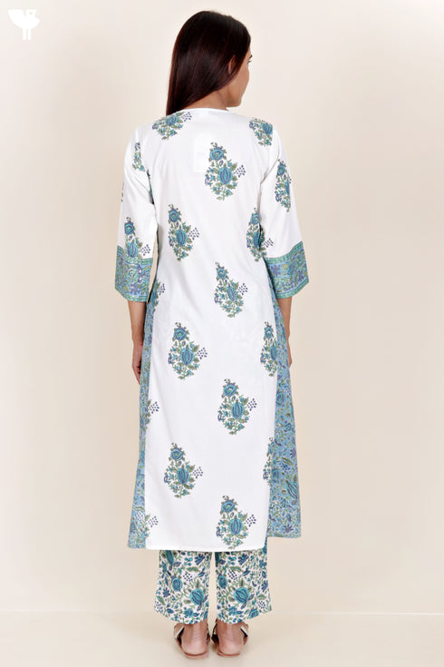 Bizzy Lizzy Kurta Pant Set With Kota Dupatta In Block Print