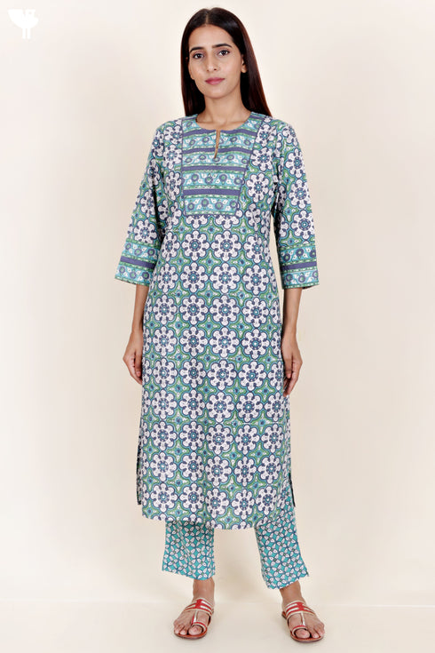 Bizzy Lizzy Kurta Pant Set With Kota Dupatta In Block Print