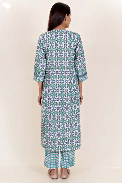 Bizzy Lizzy Kurta Pant Set With Kota Dupatta In Block Print